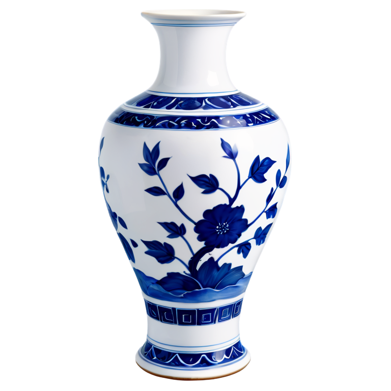 Professional transparent background image of a blue and white porcelain vase