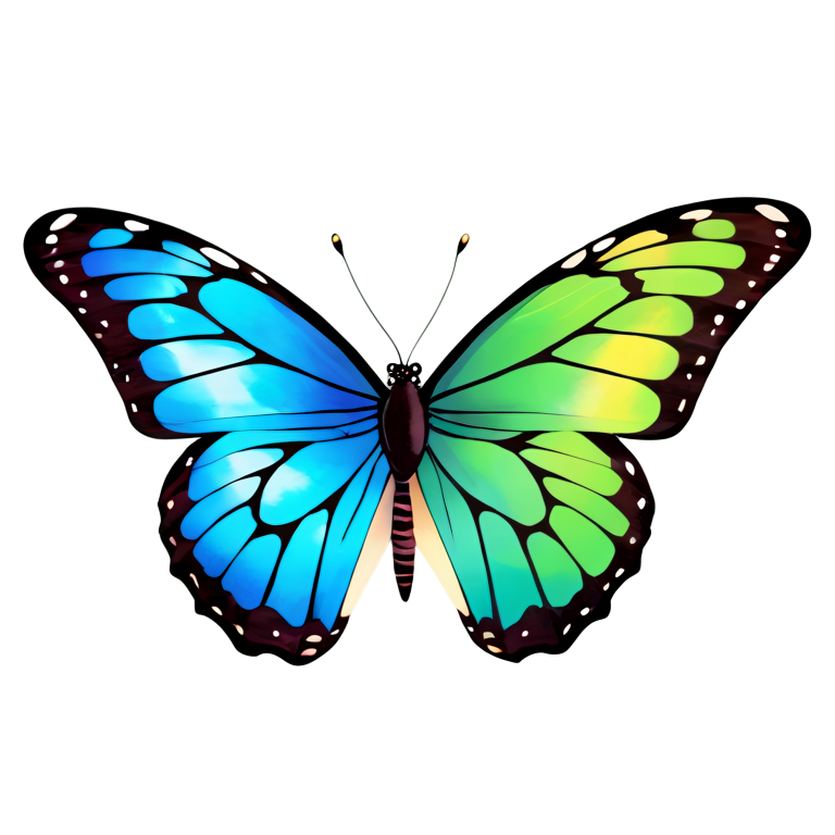 Blue and Green Butterfly with Open Wings