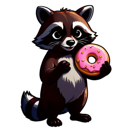 Cute Raccoon Holding a Pink Donut