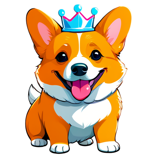 Happy Corgi Wearing a Blue Crown